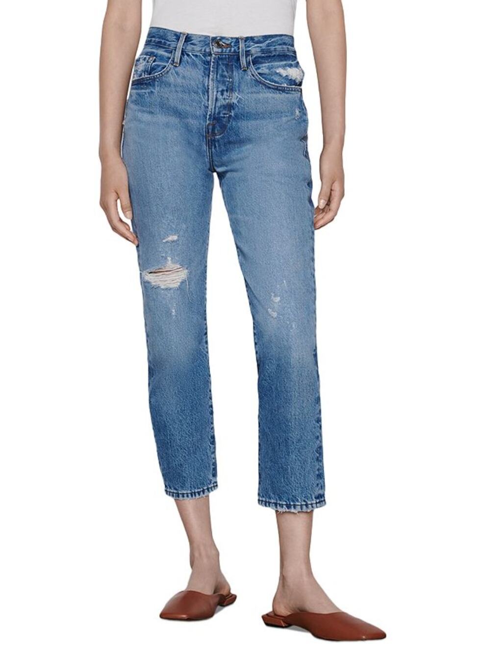 FRAME Denim Le Original Distressed Jean Light Bluejay Rips High Rise Straight 26